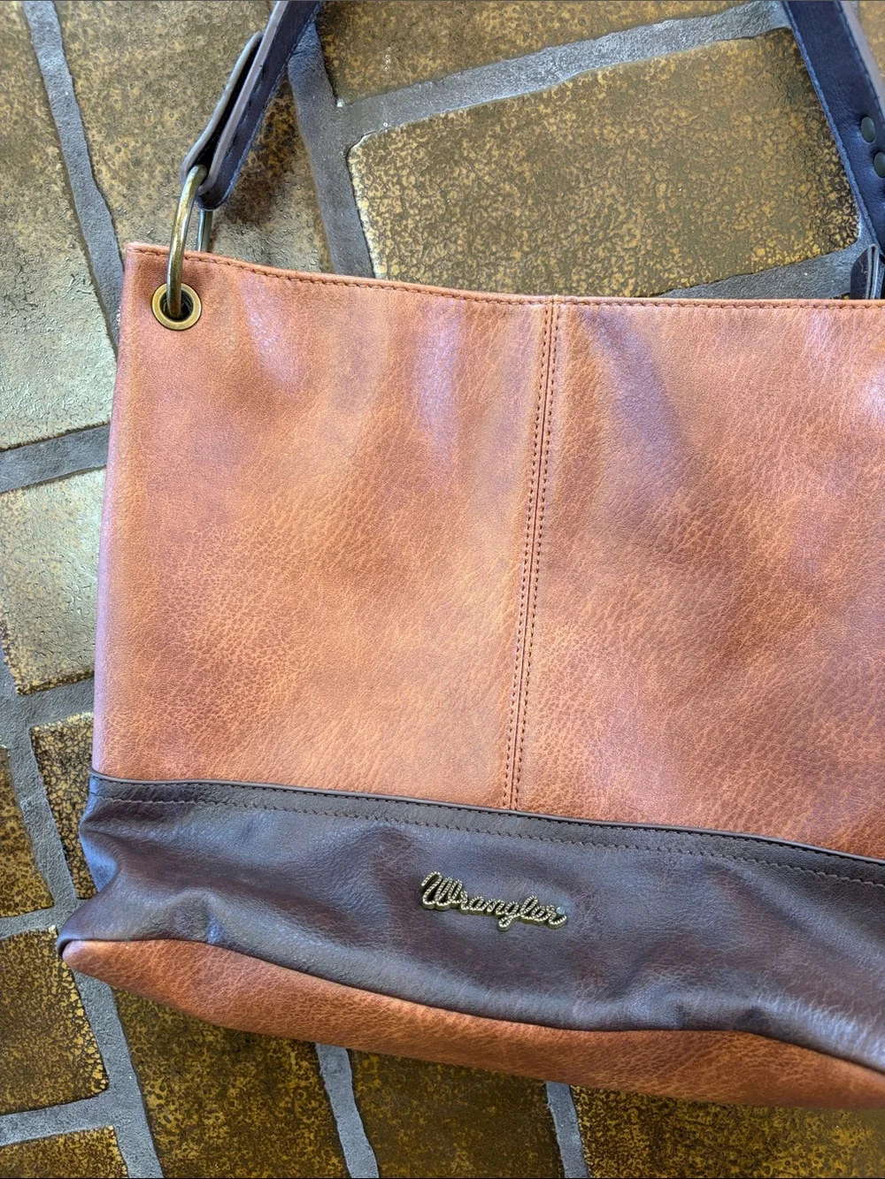 Wrangler Montana West Brown Two-Tone Vegan Leather Hobo Bag